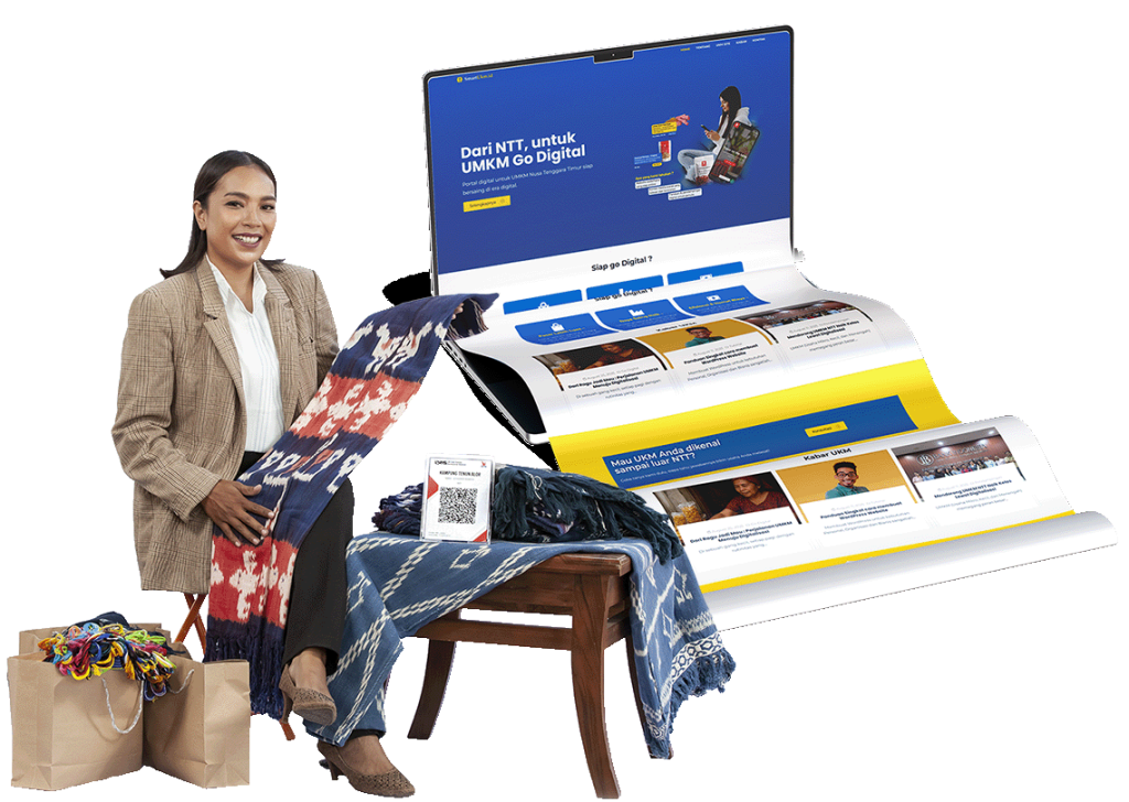Pelaku UKM dengan ilustrasi website usaha Smart UKM